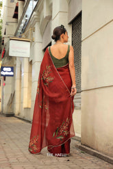 Sufi Maroon Organza Silk Saree